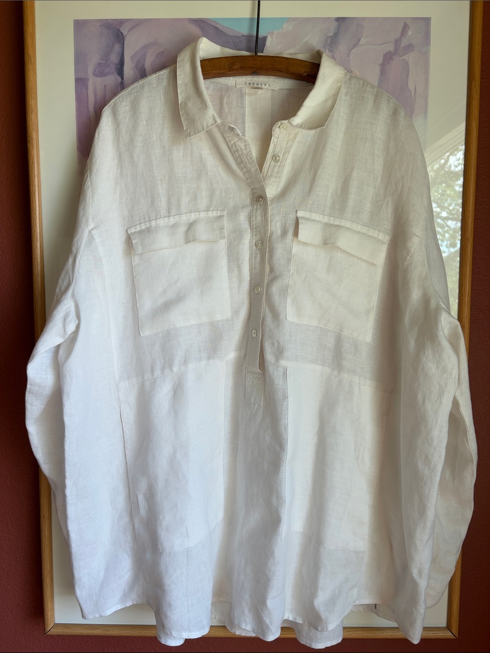 Trenery 100% Linen White Luxury Tunic Blouse NWOT, Size XXL
